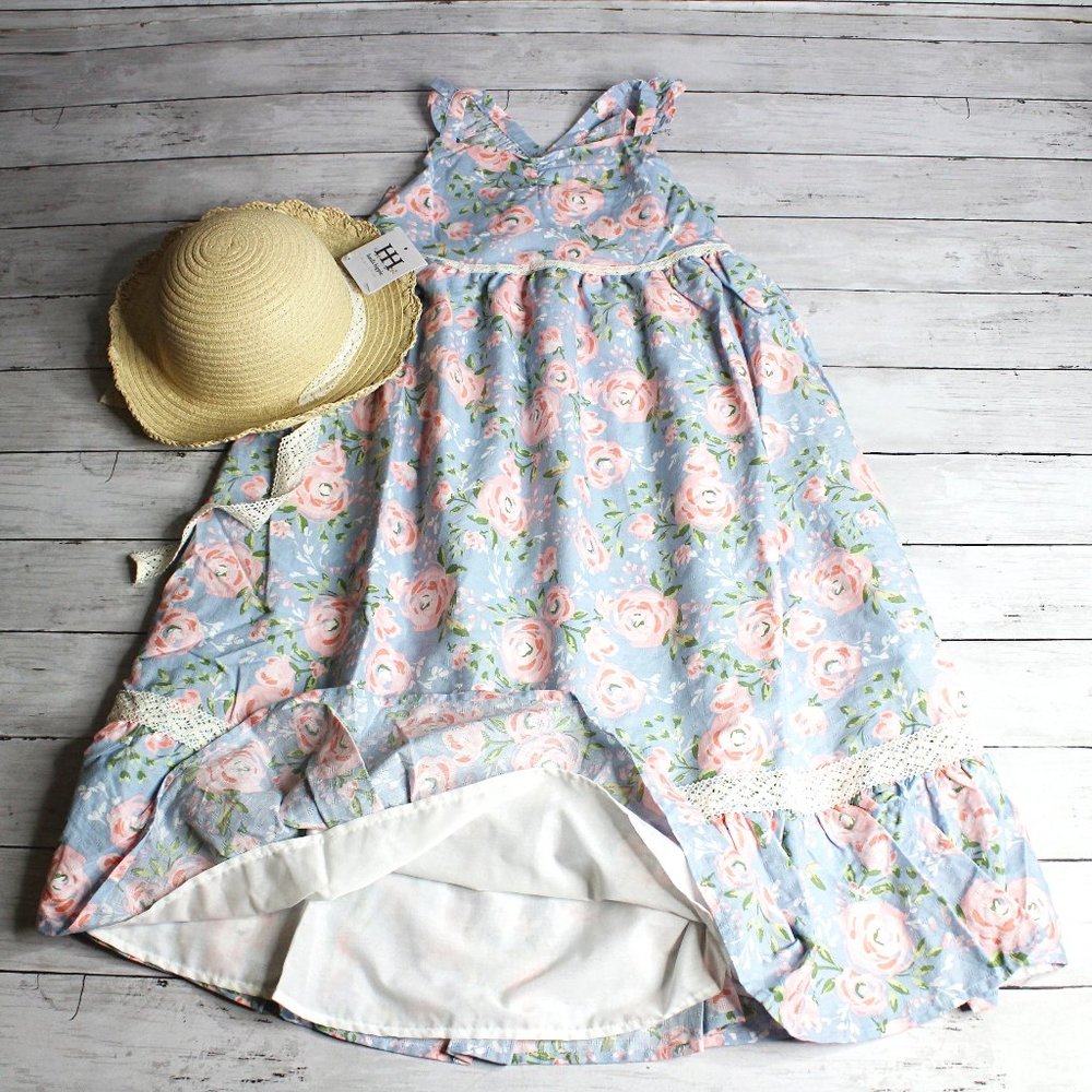 Haute Hippie Girl's Floral Maxi Youth Size 12 Straw Hat Cottagecore